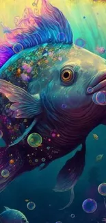 Vibrant fish swimming through a colorful underwater fantasy world.