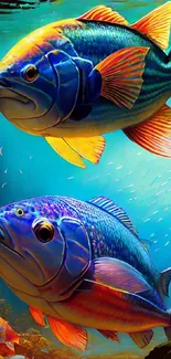 Colorful underwater fish art with vibrant hues.