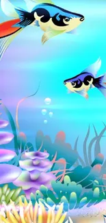 Vibrant underwater wallpaper with colorful fish and coral.