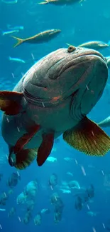 Vibrant underwater fish swimming in clear blue waters.