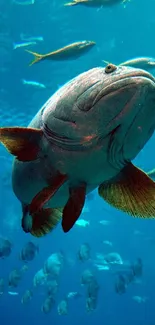 A vibrant underwater scene with fish swimming gracefully in the ocean.