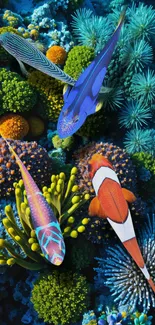 Colorful tropical fish swimming among vibrant corals.