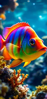 Colorful fish swimming among coral reefs underwater.