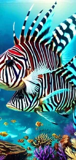Vibrant underwater scene with colorful fish and coral.