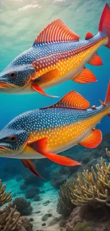 Colorful fish swimming in vibrant underwater coral reef.