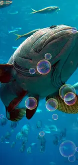 Majestic fish swimming underwater with bubbles