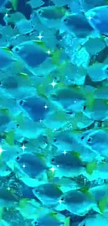 Vibrant blue and yellow fish swimming underwater.