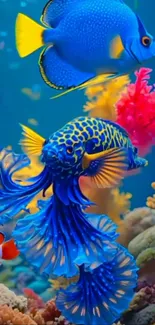 Colorful tropical fish swimming in a vibrant coral reef.