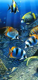 Vibrant underwater scene with colorful fish and coral.