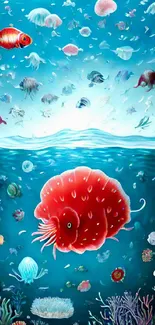 A vibrant underwater ocean scene with marine life.