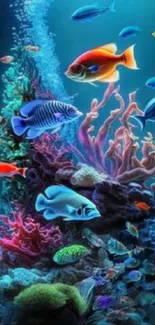 Vibrant underwater ocean scene with colorful fish and coral.