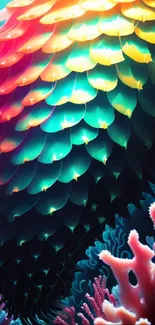 Colorful underwater scales and coral scene for mobile wallpaper.