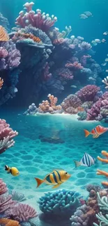 Vibrant underwater coral reef with colorful fish.