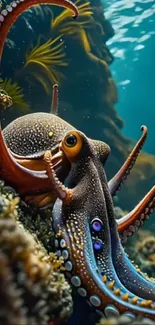 Vibrant underwater scene featuring a colorful octopus.