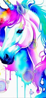 Vibrant unicorn with rainbow colors on white background.