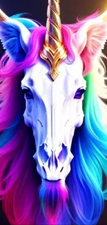 Colorful unicorn with vibrant mane and golden horn for mobile wallpaper.