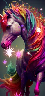 A vibrant, multicolored unicorn wallpaper featuring stunning fantasy artwork.