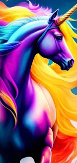 Colorful unicorn with vibrant mane and fantasy design.