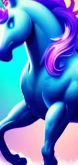 Colorful unicorn fantasy wallpaper in blue and magenta gradient.