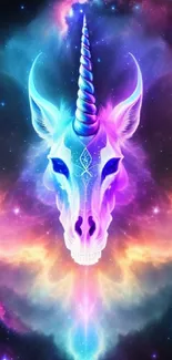 Vibrant unicorn art set in a colorful galactic background.