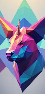 Colorful geometric unicorn art wallpaper with vibrant magenta tones.