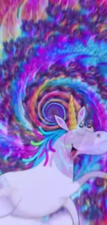 Colorful psychedelic wallpaper with a whimsical unicorn.