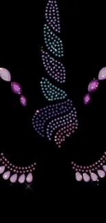 Unicorn-themed wallpaper with colorful gems on a black background.