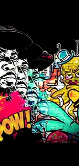 Vibrant graffiti street art with bold colors and dynamic characters.