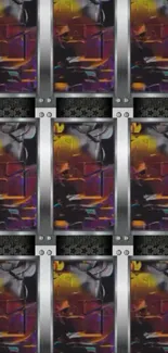Vibrant urban art wallpaper with graffiti and metal textures.
