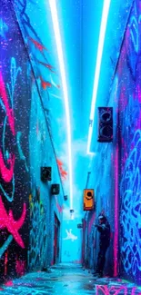 Bright graffiti alley with neon colors and urban art.