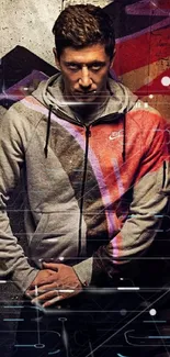 Person in hoodie with graffiti background on a vibrant wallpaper.