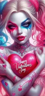 Vibrant Valentine's character holding a heart, colorful mobile wallpaper.