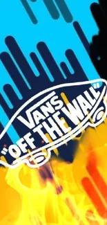 Vans logo with vibrant fire and wave design wallpaper.