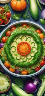 Colorful mobile wallpaper featuring vibrant vegetables arranged artfully.