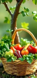 Colorful vegetable basket under tree