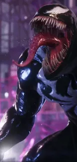 Venom character wallpaper with dark and vibrant colors.