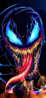 Vibrant and fiery Venom wallpaper with glowing highlights and bold colors.