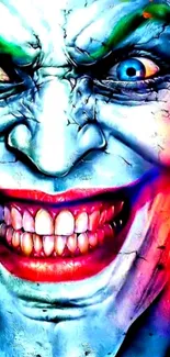 Vibrant and colorful clown face art illustration for mobile wallpaper.