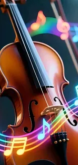 Colorful violin with floating musical notes.
