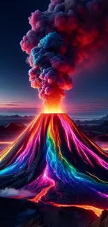 Vibrant neon-colored volcanic eruption mobile wallpaper.