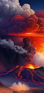 Stunning volcanic eruption with fiery lava and vibrant sky.