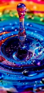 Colorful water droplet art with vibrant rainbow hues.