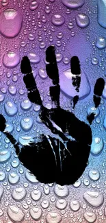 Colorful wallpaper with handprint and water droplets.