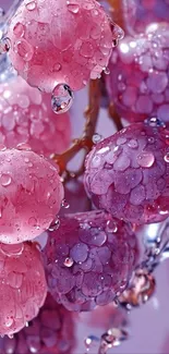 Close-up of grapes with water droplets, vibrant and fresh.