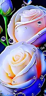 Vibrant roses with water droplets mobile wallpaper.