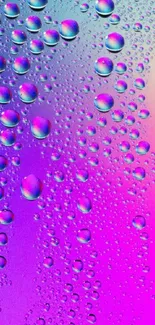 Colorful water droplets on vibrant purple and pink gradient background.