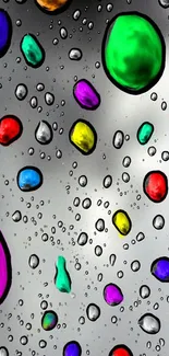 Vibrant wallpaper with colorful droplets on silver background.