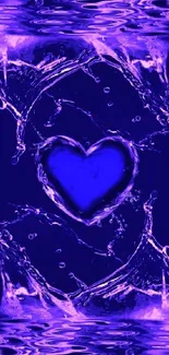 Blue heart with purple water splash wallpaper.