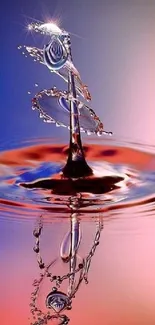 Artistic water splash with vibrant blue and red reflections in a stunning design.