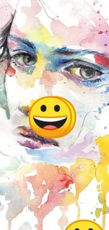 Vibrant watercolor abstract art face wallpaper with splashes of color.